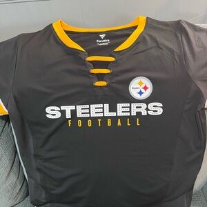 Fanatics Black and Yellow Steelers Football jersey.  Yellow laces. Sparkly logo!